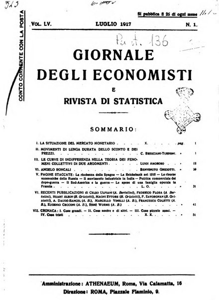 Giornale degli economisti e rivista di statistica