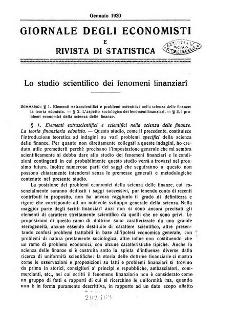 Giornale degli economisti e rivista di statistica