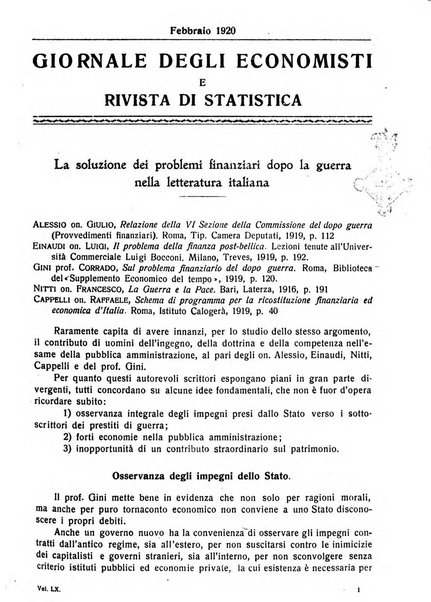 Giornale degli economisti e rivista di statistica