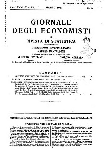 Giornale degli economisti e rivista di statistica