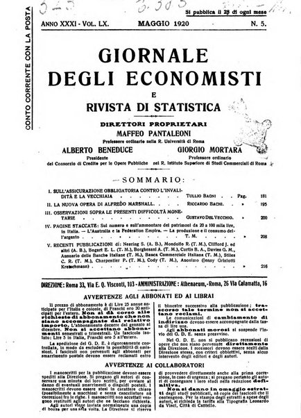 Giornale degli economisti e rivista di statistica