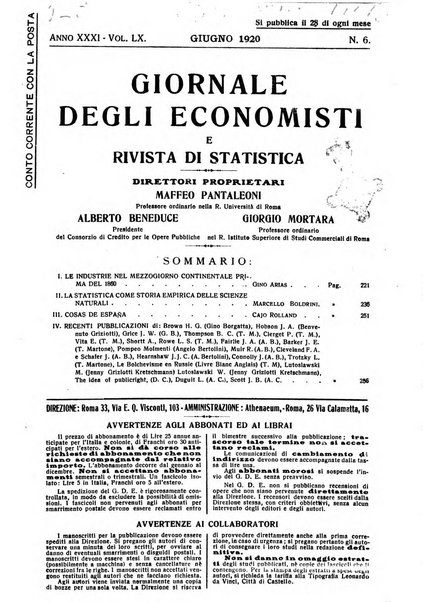 Giornale degli economisti e rivista di statistica