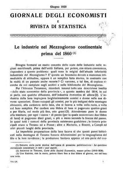 Giornale degli economisti e rivista di statistica