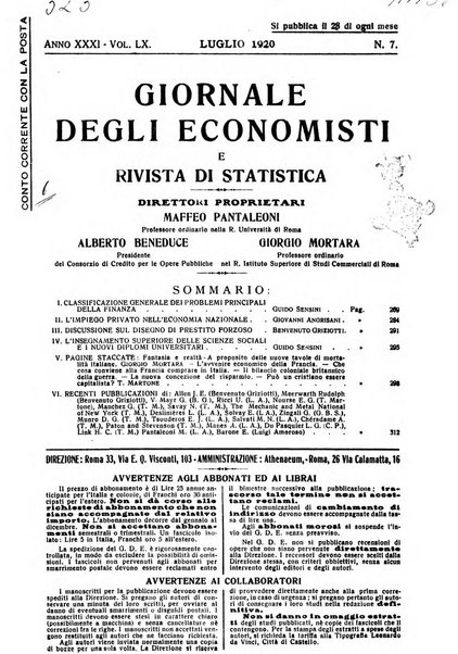 Giornale degli economisti e rivista di statistica