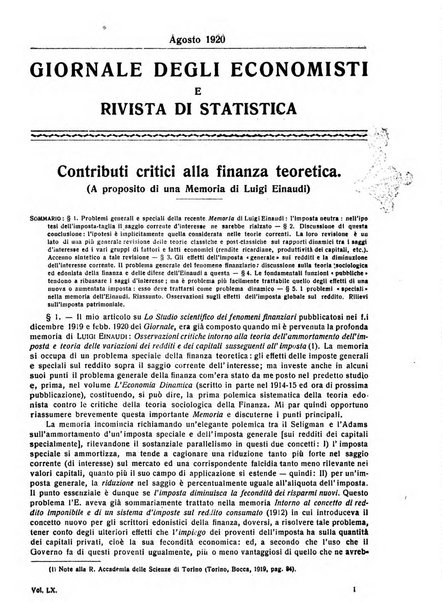 Giornale degli economisti e rivista di statistica