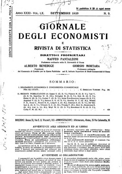 Giornale degli economisti e rivista di statistica