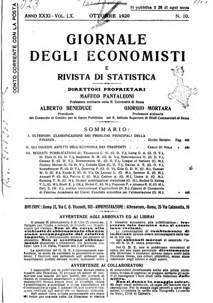 Giornale degli economisti e rivista di statistica