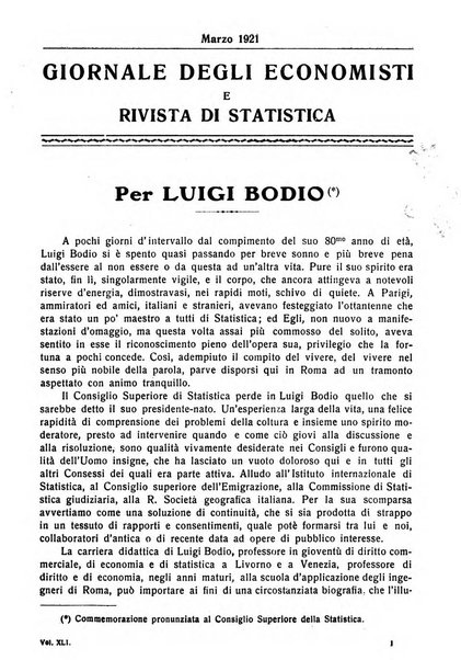 Giornale degli economisti e rivista di statistica