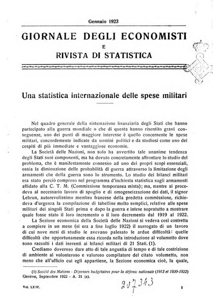 Giornale degli economisti e rivista di statistica