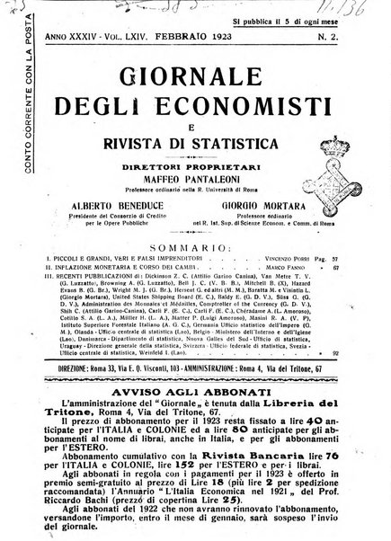 Giornale degli economisti e rivista di statistica