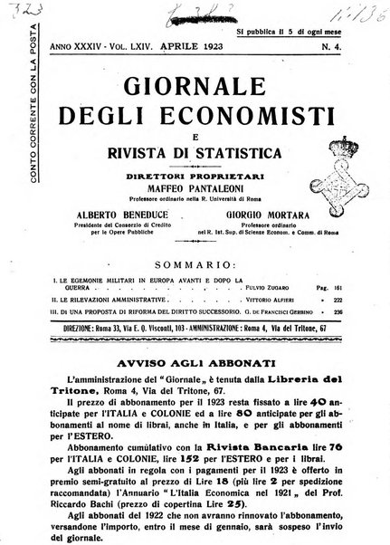 Giornale degli economisti e rivista di statistica