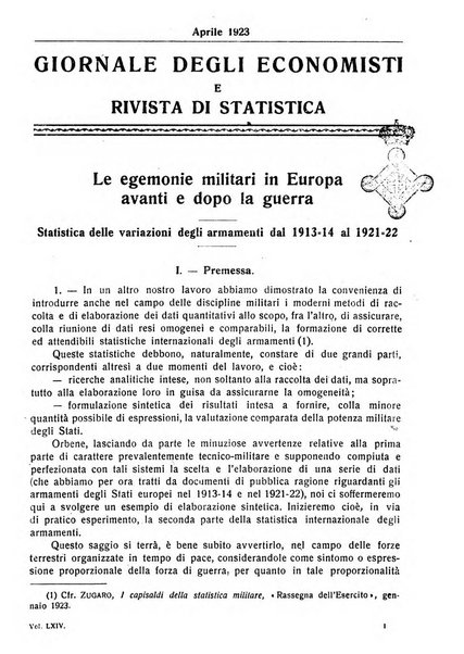 Giornale degli economisti e rivista di statistica