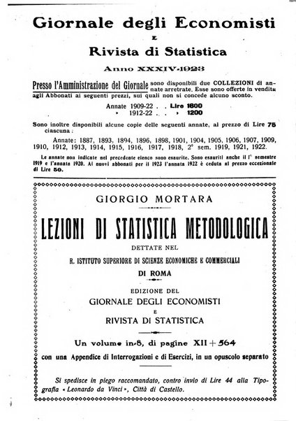 Giornale degli economisti e rivista di statistica