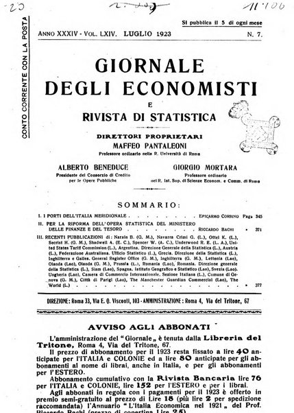 Giornale degli economisti e rivista di statistica