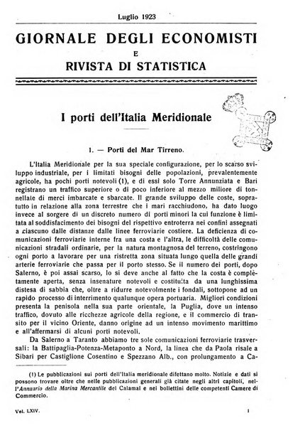 Giornale degli economisti e rivista di statistica