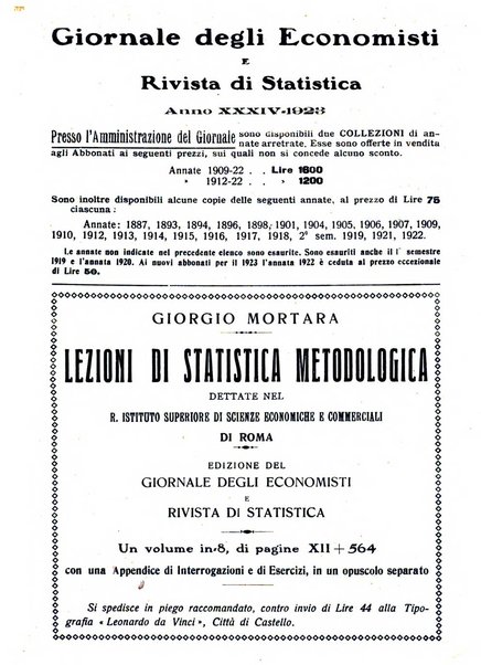 Giornale degli economisti e rivista di statistica