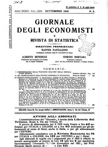 Giornale degli economisti e rivista di statistica