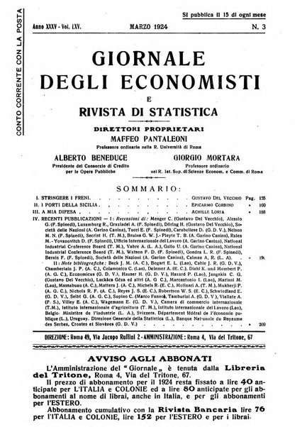 Giornale degli economisti e rivista di statistica