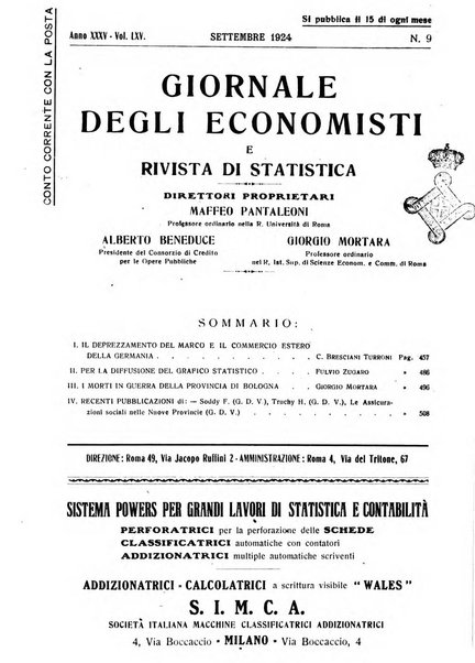 Giornale degli economisti e rivista di statistica