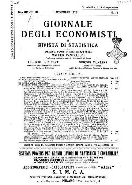 Giornale degli economisti e rivista di statistica