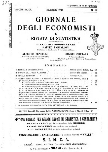 Giornale degli economisti e rivista di statistica