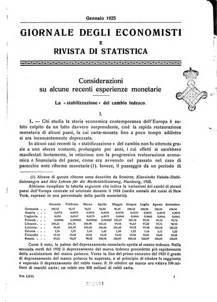 Giornale degli economisti e rivista di statistica