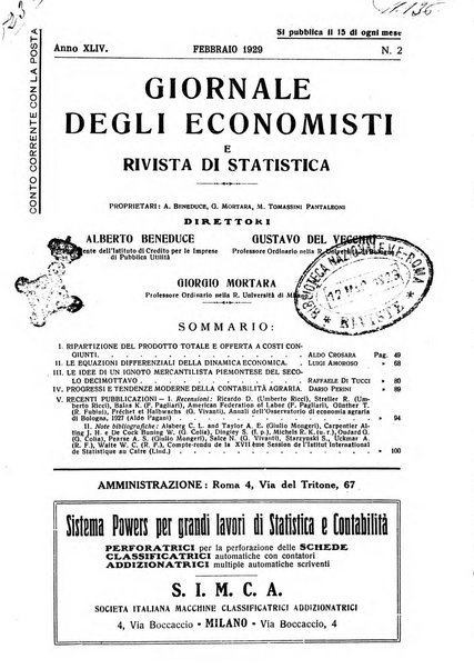 Giornale degli economisti e rivista di statistica