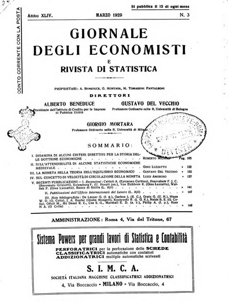 Giornale degli economisti e rivista di statistica