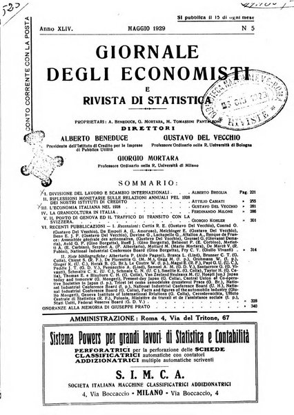 Giornale degli economisti e rivista di statistica