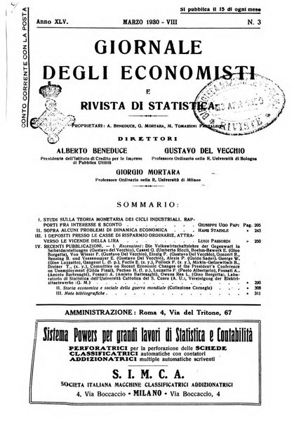 Giornale degli economisti e rivista di statistica