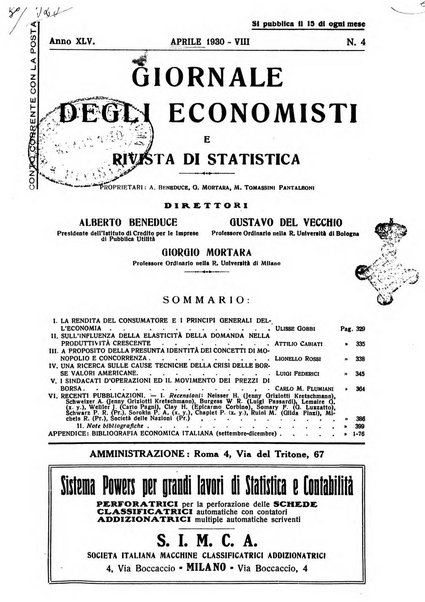 Giornale degli economisti e rivista di statistica