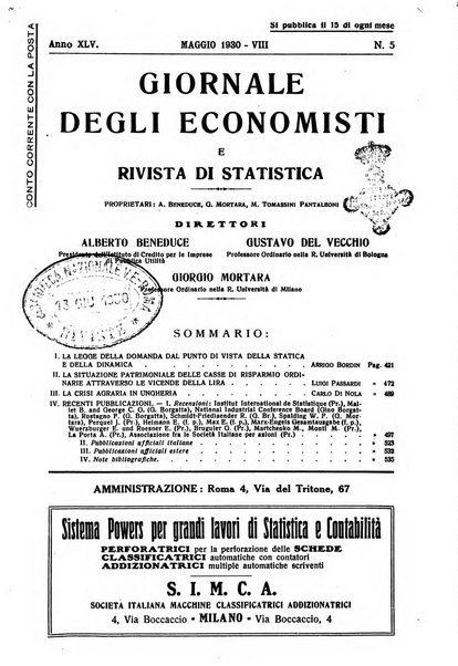 Giornale degli economisti e rivista di statistica