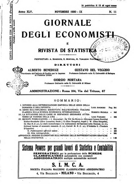 Giornale degli economisti e rivista di statistica