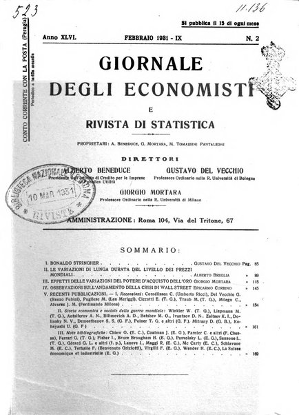 Giornale degli economisti e rivista di statistica