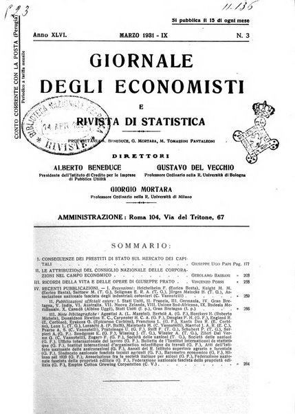 Giornale degli economisti e rivista di statistica