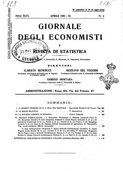 Giornale degli economisti e rivista di statistica