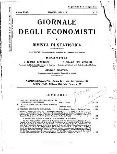 Giornale degli economisti e rivista di statistica