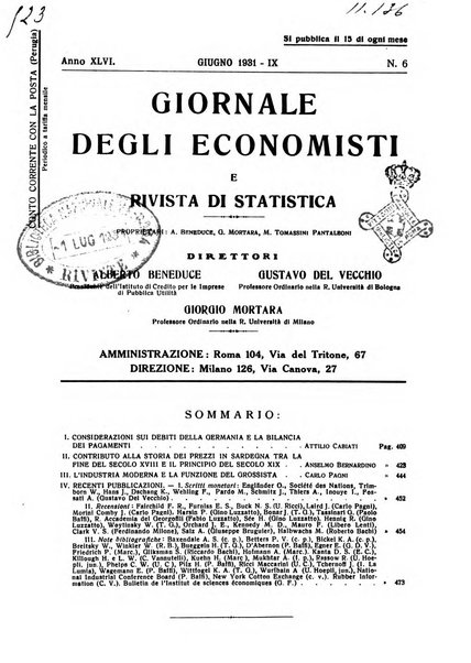 Giornale degli economisti e rivista di statistica