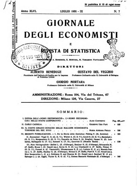 Giornale degli economisti e rivista di statistica