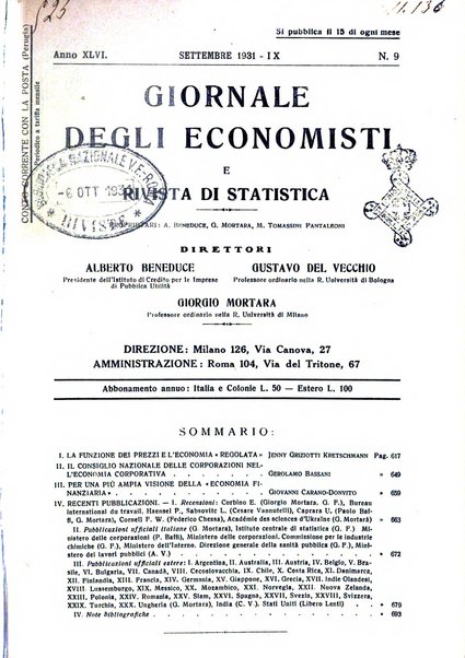 Giornale degli economisti e rivista di statistica