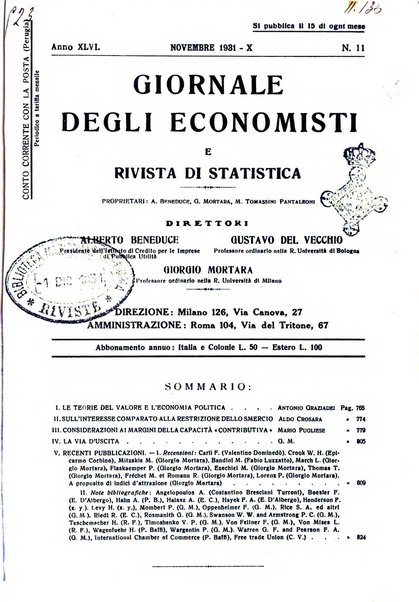 Giornale degli economisti e rivista di statistica