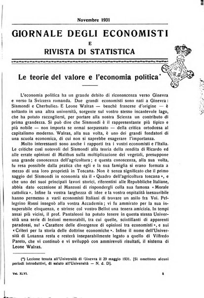 Giornale degli economisti e rivista di statistica