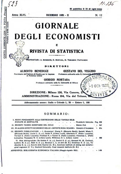 Giornale degli economisti e rivista di statistica