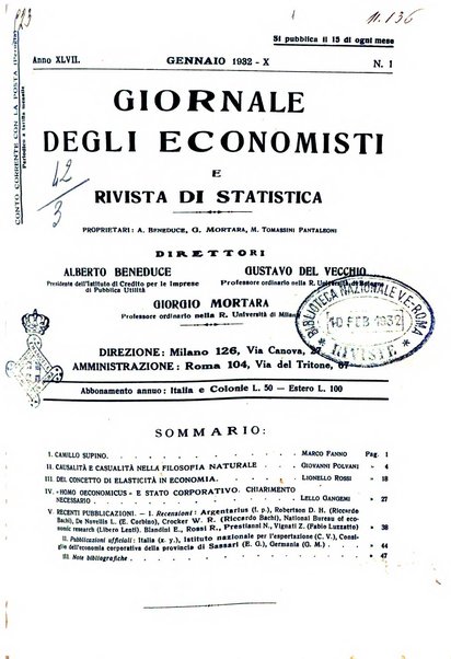 Giornale degli economisti e rivista di statistica