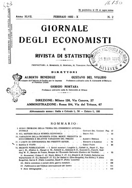 Giornale degli economisti e rivista di statistica