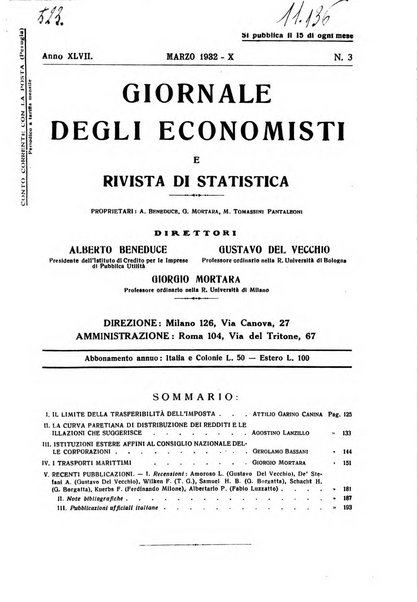 Giornale degli economisti e rivista di statistica