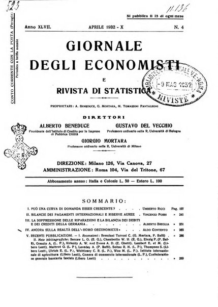 Giornale degli economisti e rivista di statistica