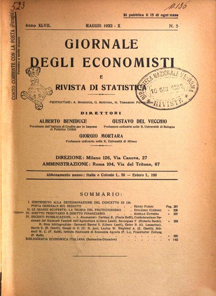 Giornale degli economisti e rivista di statistica