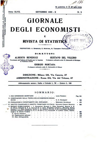 Giornale degli economisti e rivista di statistica