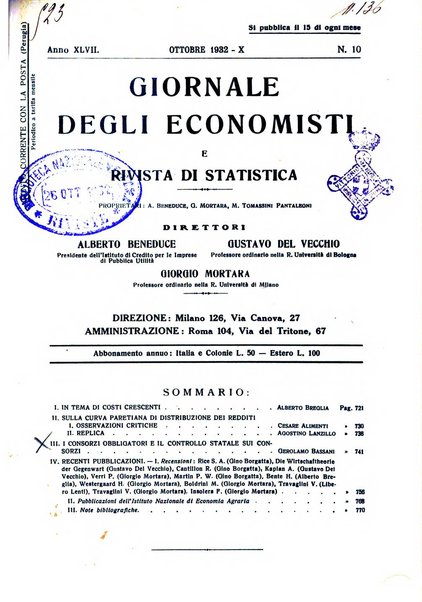 Giornale degli economisti e rivista di statistica